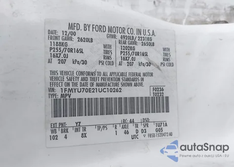 2001 Ford Explorer Sport from USA, damaged, VIN 1FMYU70E21UC10262